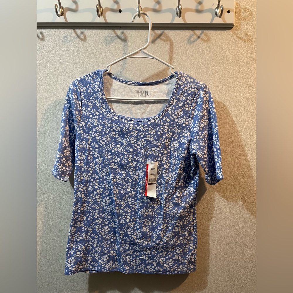 Time and True Mid Sleeve Blue Floral Shirt